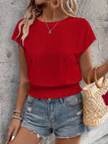 Textured Jacquard Smocked Hem Top - Red