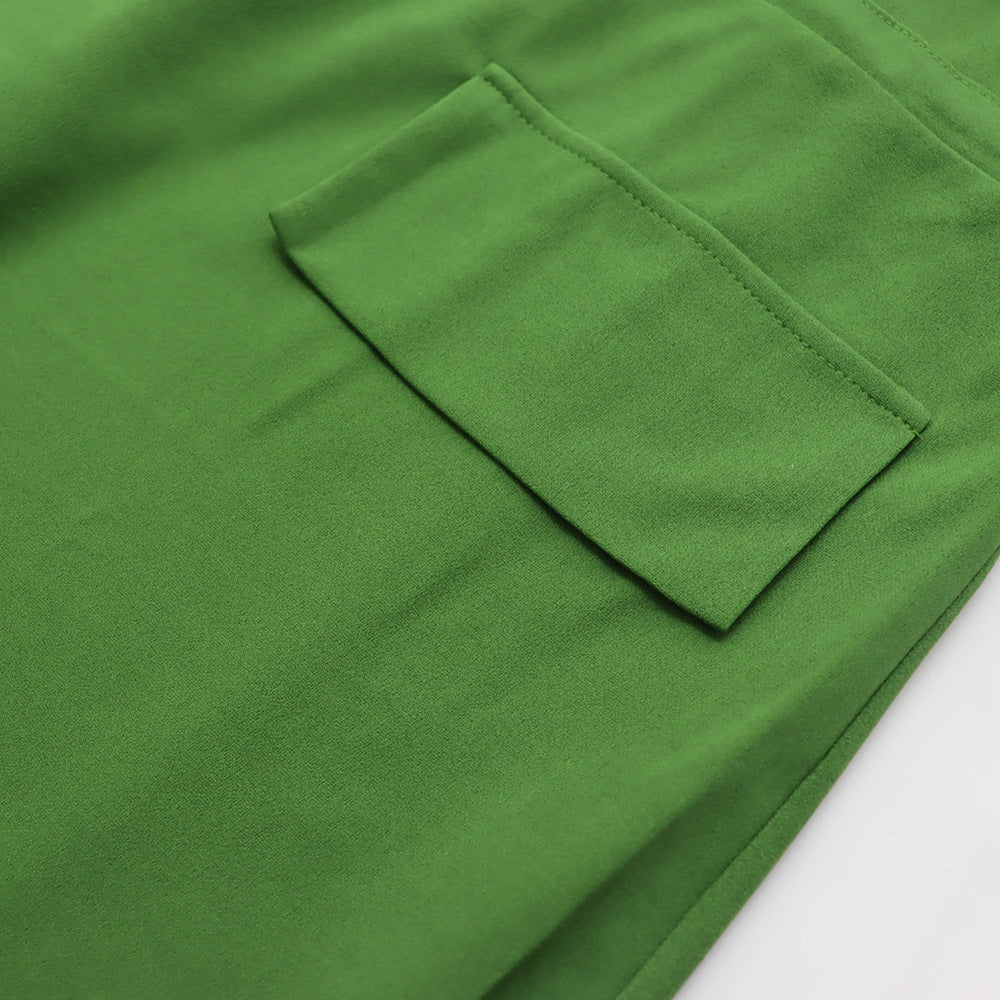 Batwing Sleeve Tie Waist Side Slit Maxi Dress - Green - 7