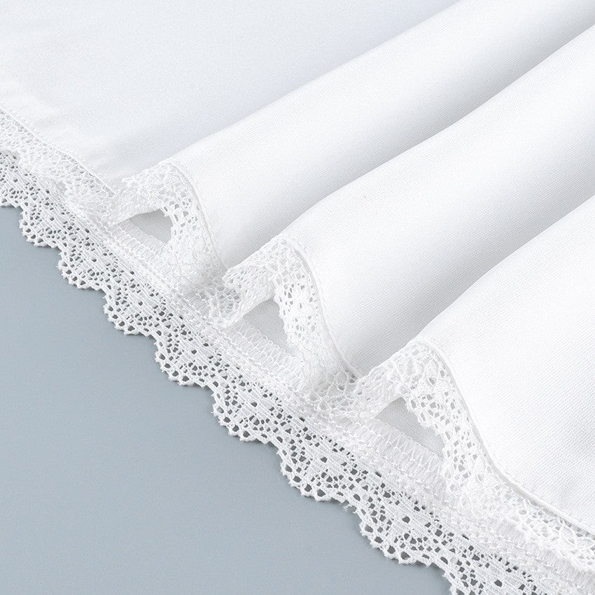 White Satin Lace Trim Ruched Cup Mini Slip Nightgown