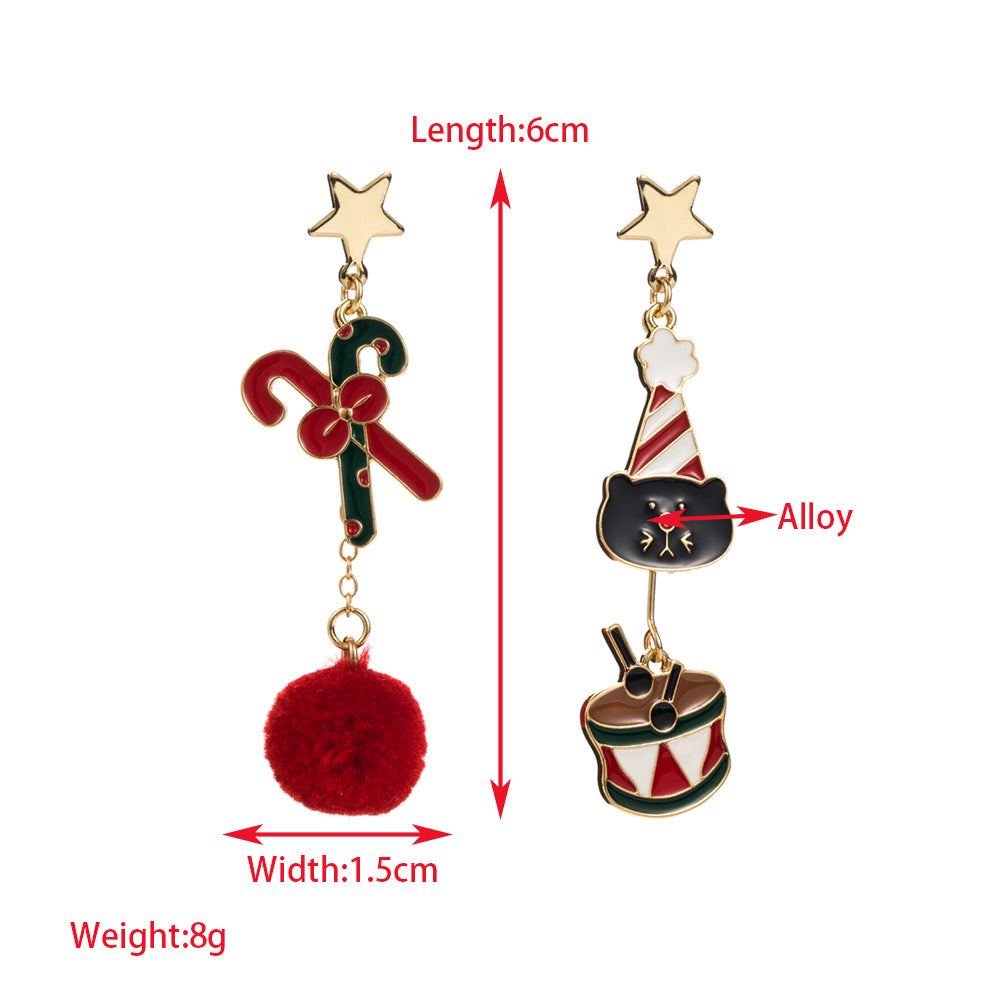 Asymmetric Pom Pom Christmas Earrings - Candy - 1