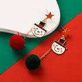 Asymmetric Pom Pom Christmas Earrings - Snowman