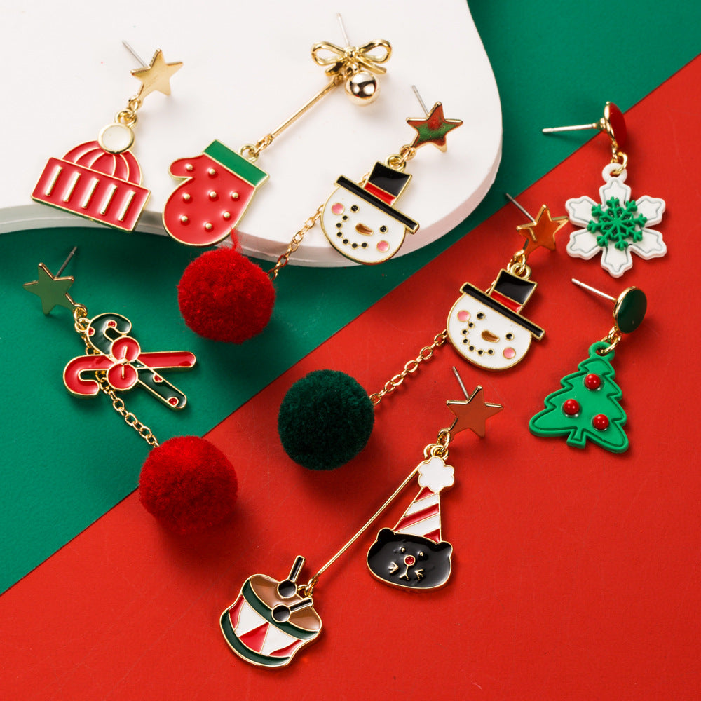 Asymmetric Pom Pom Christmas Earrings - view 1