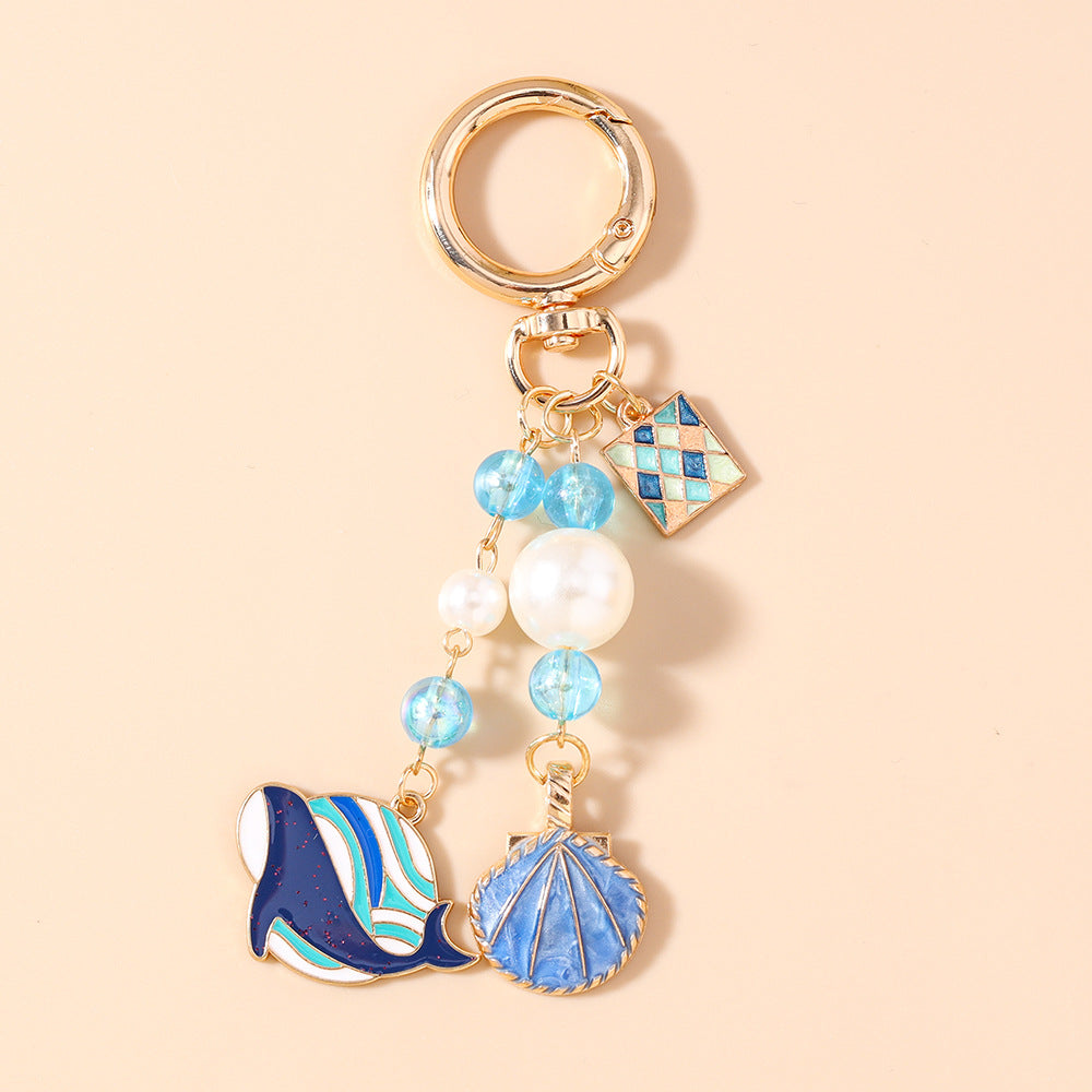 Pearl Bead Sea Life Bag Charm Keychain - Whale