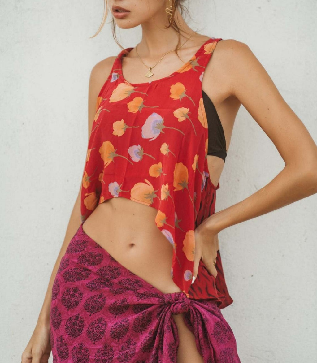 Boho Printed Racerback Sleeveless Vest - red