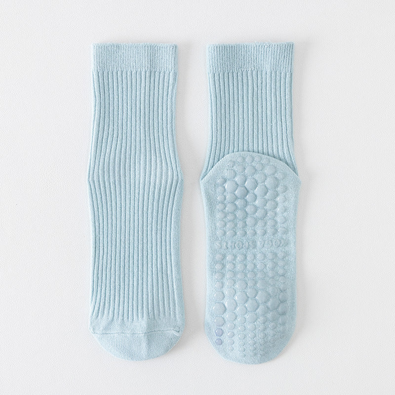 Non Slip Grip Socks in Ribbed Knit - Blue