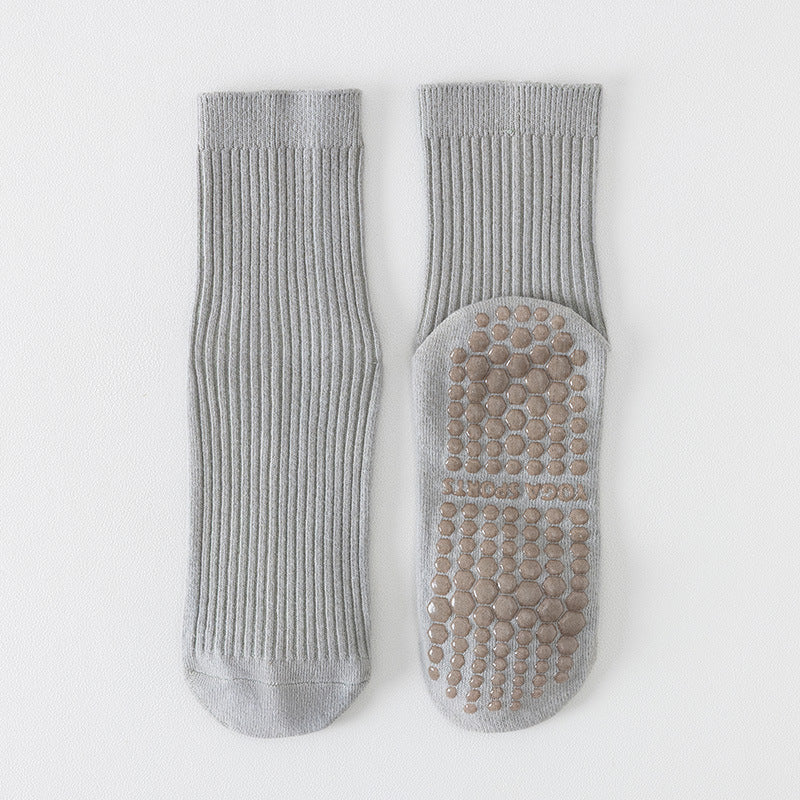 Non Slip Grip Socks in Ribbed Knit - Grey
