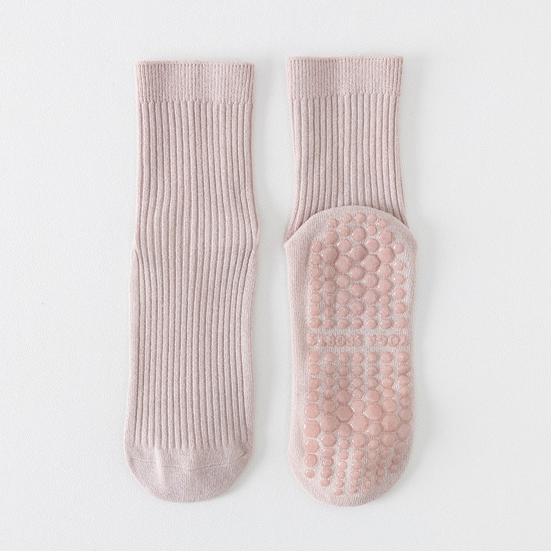 Non Slip Grip Socks in Ribbed Knit - Pink