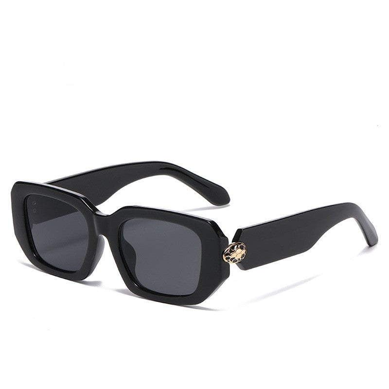 Chunky Notched Square Frame Sunglasses - Black-1