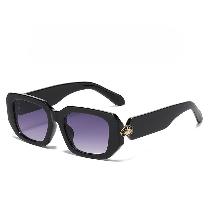 Chunky Notched Square Frame Sunglasses - Black-2