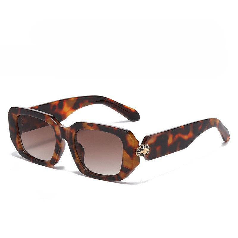Chunky Notched Square Frame Sunglasses - Brown