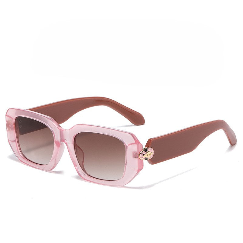 Chunky Notched Square Frame Sunglasses - Pinktea