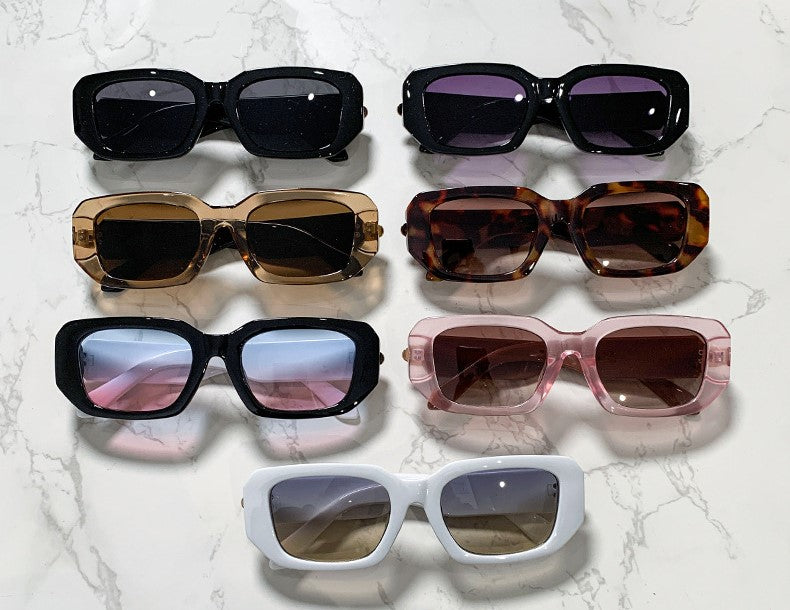 Chunky Notched Square Frame Sunglasses - Pinktea - 1