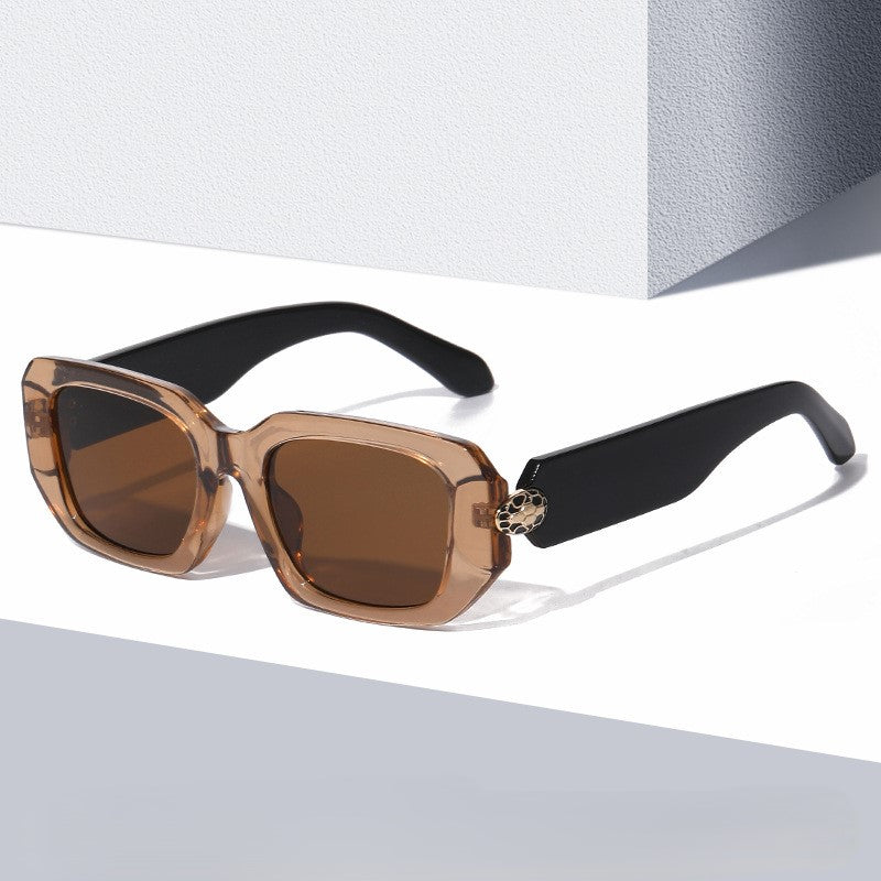 Chunky Notched Square Frame Sunglasses - Tea