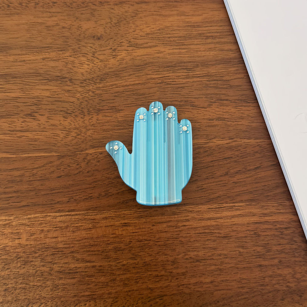 Ribbed Hand Shaped Mini Bangs Hair Clip - Blue