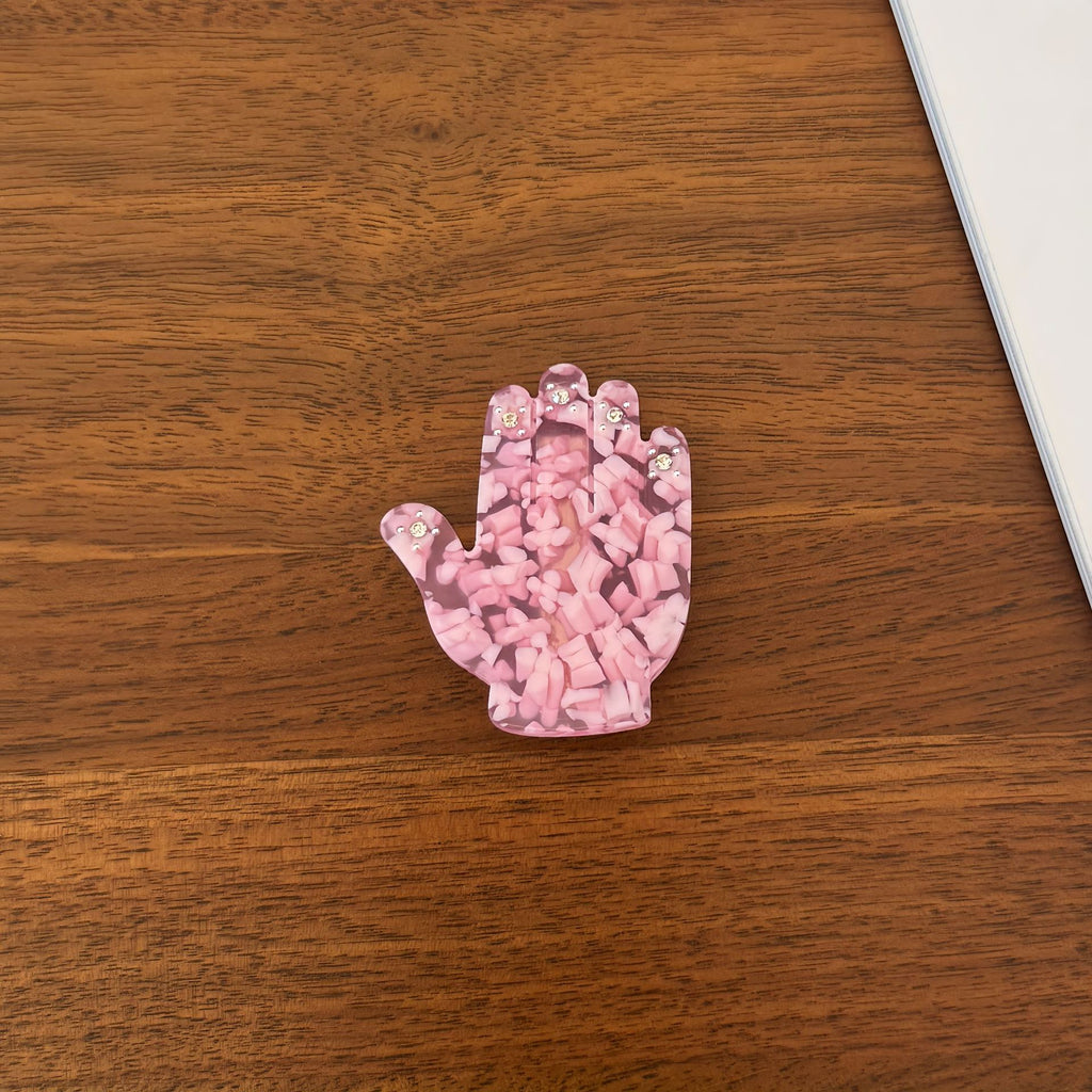 Ribbed Hand Shaped Mini Bangs Hair Clip - Pink