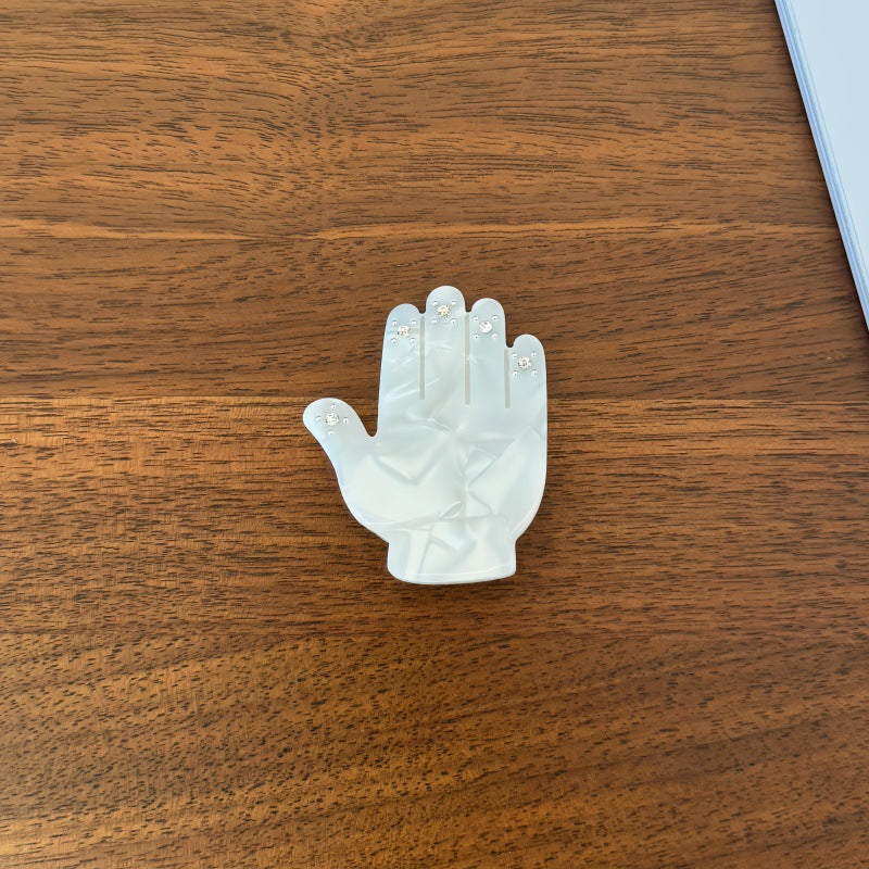 Ribbed Hand Shaped Mini Bangs Hair Clip - White
