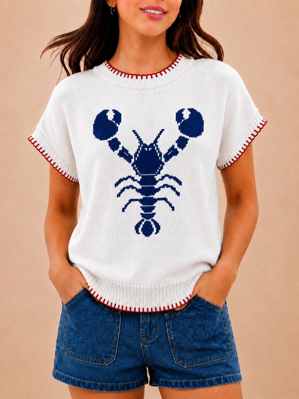 Seaside Lobster Intarsia Knit Sweater - Blue - 1