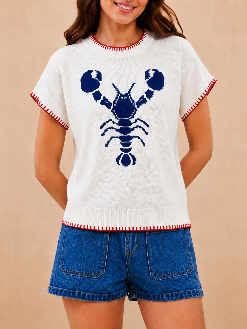 Seaside Lobster Intarsia Knit Sweater - Blue - 2