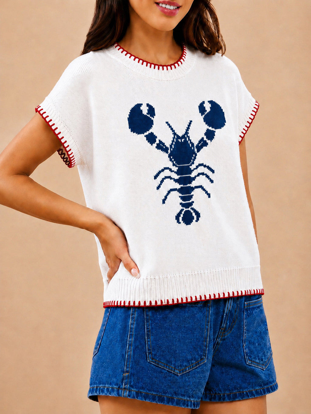 Seaside Lobster Intarsia Knit Sweater - Blue - 3