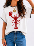 Seaside Lobster Intarsia Knit Sweater - Red