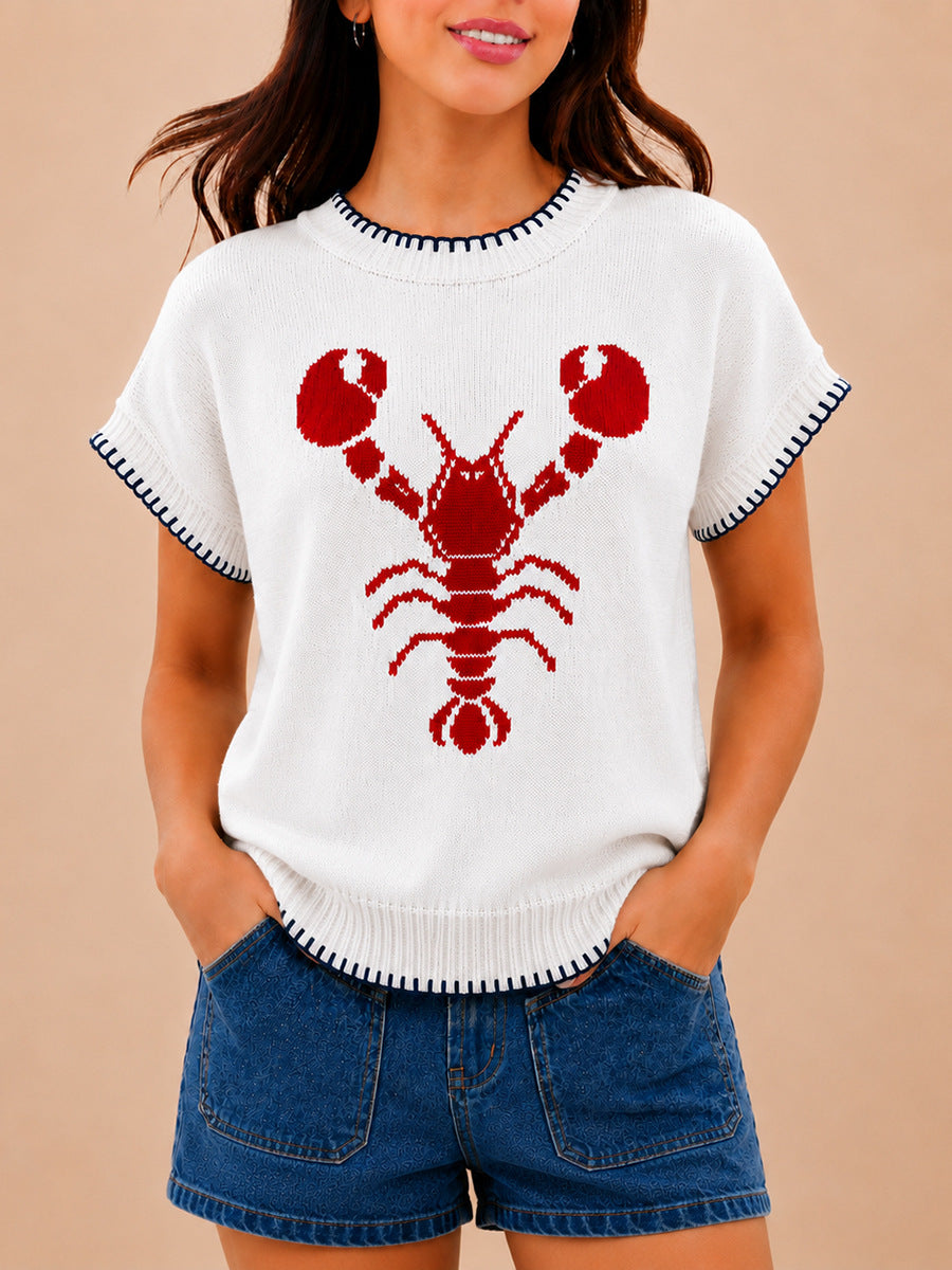 Seaside Lobster Intarsia Knit Sweater - Red - 1