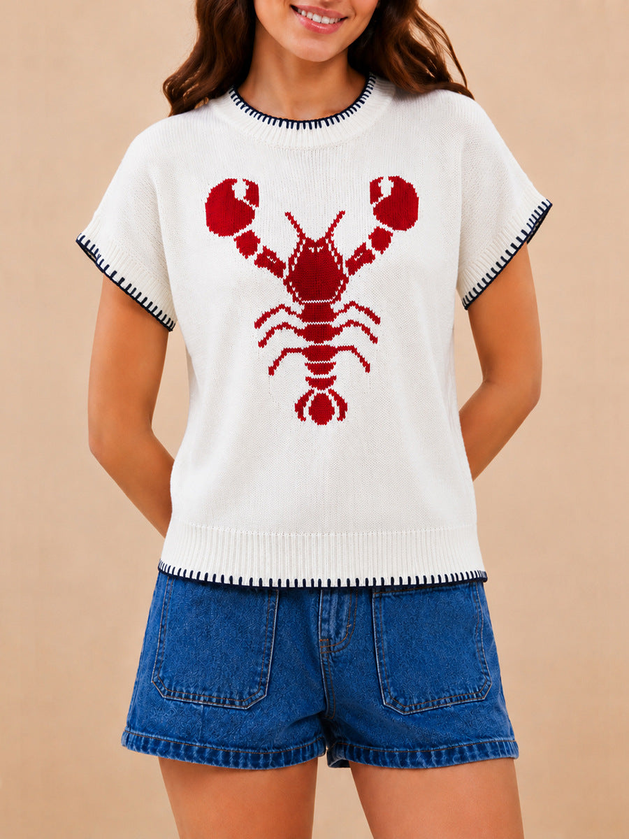 Seaside Lobster Intarsia Knit Sweater - Red - 3