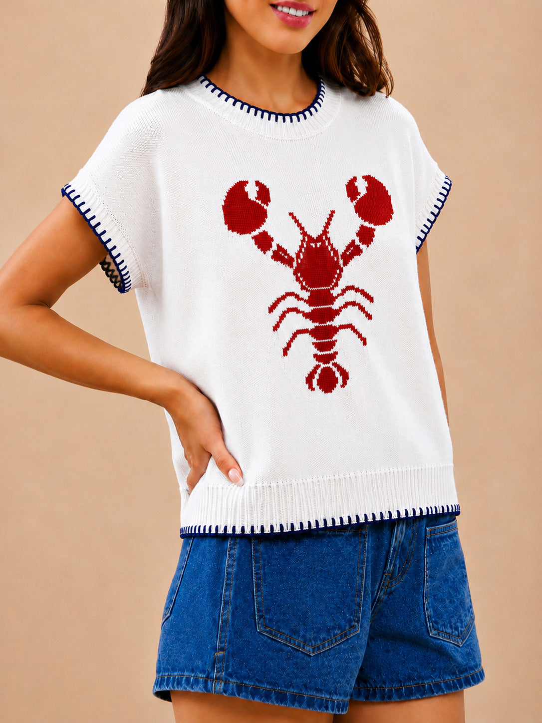 Seaside Lobster Intarsia Knit Sweater - Red - 4