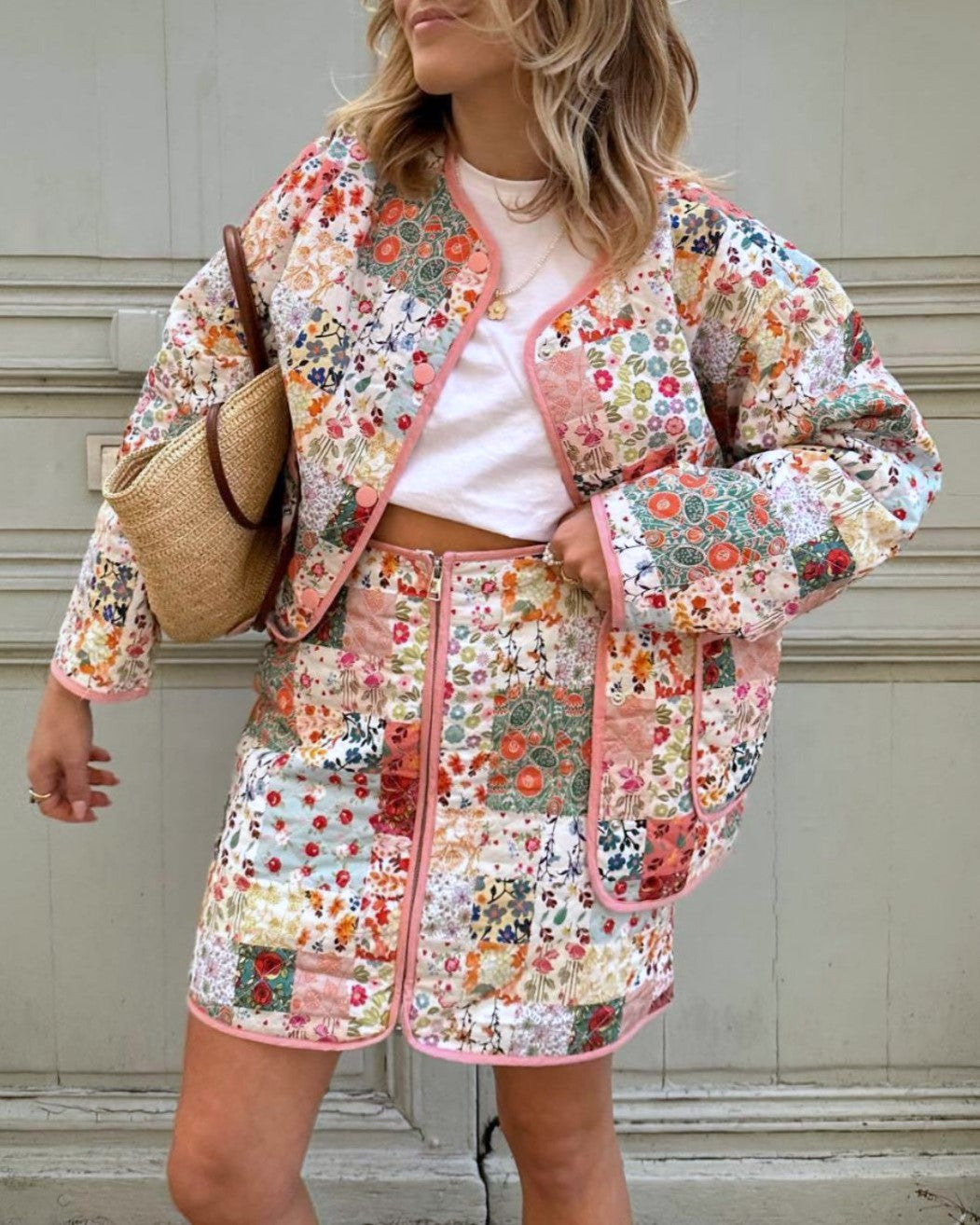 Quilted Patchwork Floral Matching Separates Set - Jacket