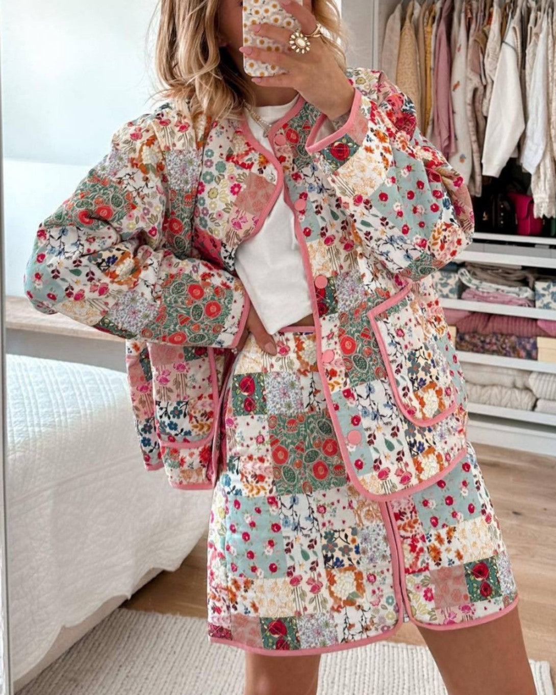 Quilted Patchwork Floral Matching Separates Set - Jacket - 4