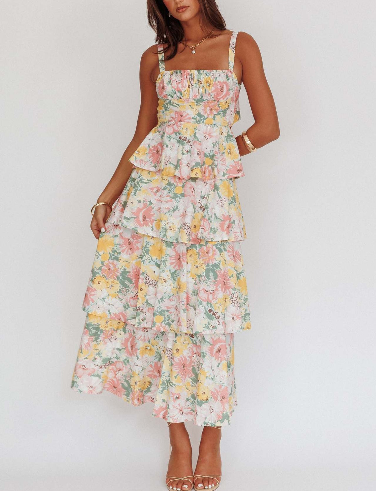 Tiered Ruffle Ditsy Floral Maxi Dress - Violet