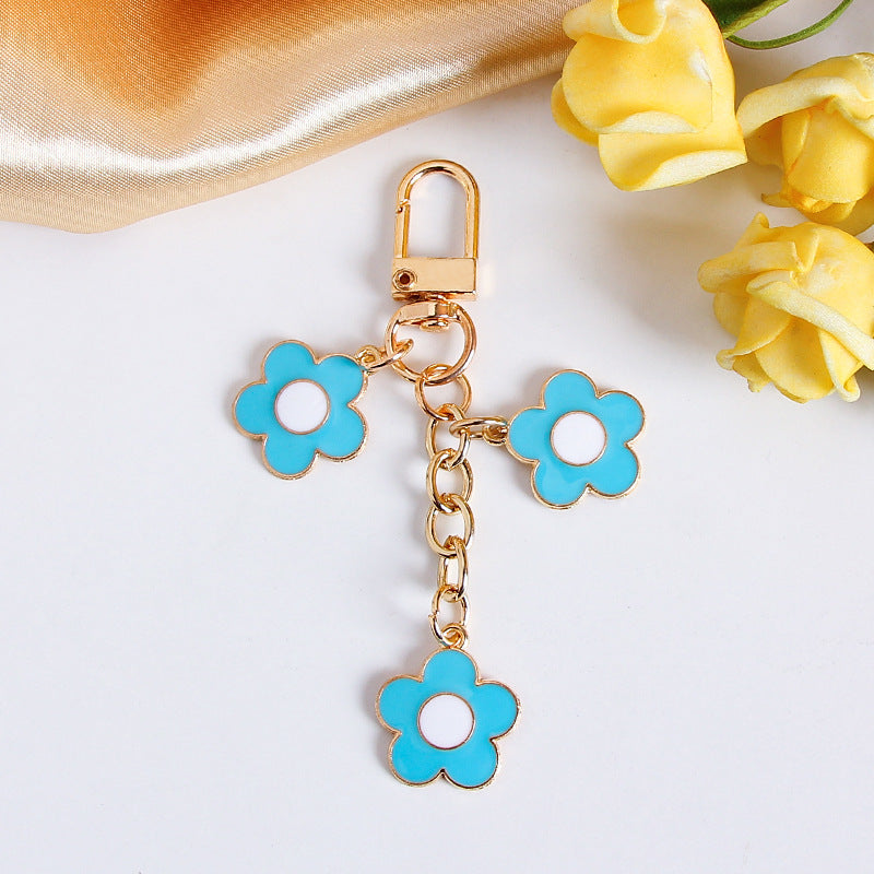 Enamel Daisy Flower Charm Keychain - Blue