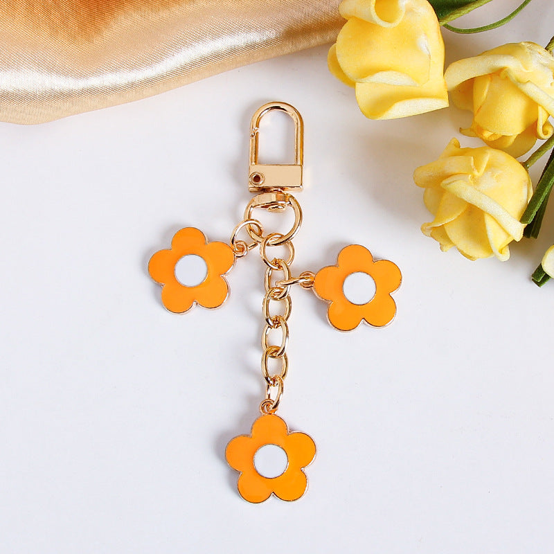 Enamel Daisy Flower Charm Keychain - Orange