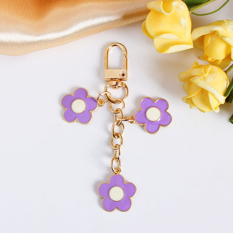 Enamel Daisy Flower Charm Keychain - Purple