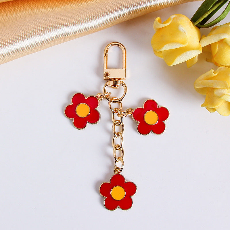 Enamel Daisy Flower Charm Keychain - Red
