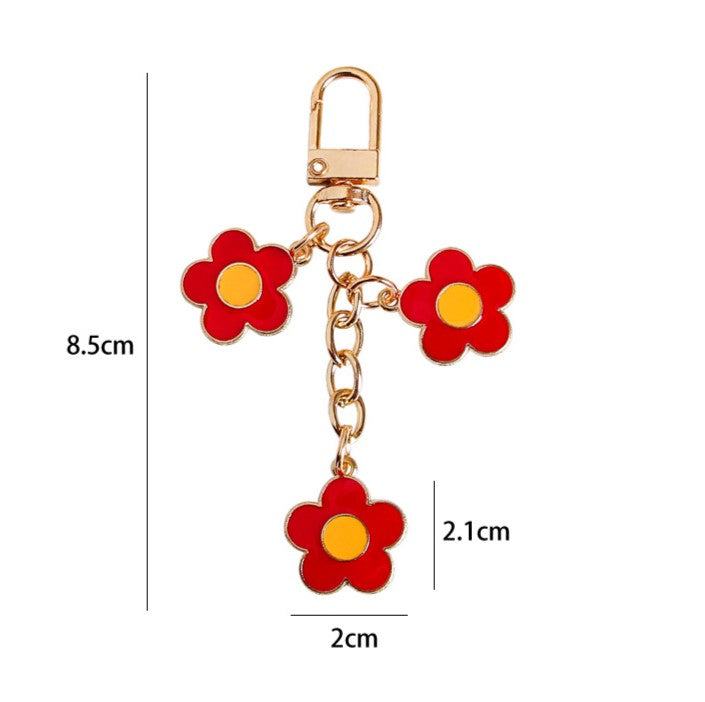 Enamel Daisy Flower Charm Keychain - Red - 1