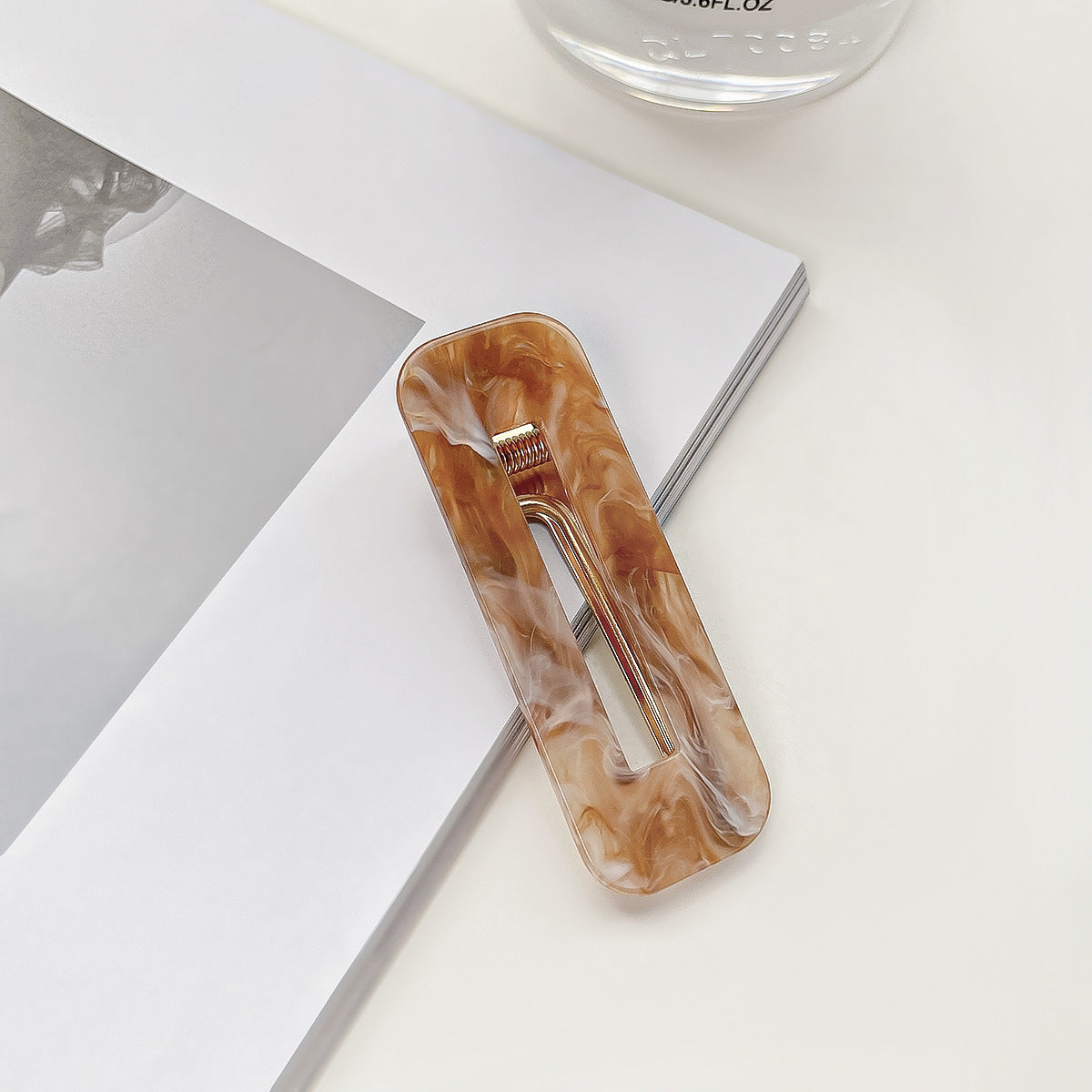 Marbled Acrylic Rectangle Snap Hair Clip - coffee