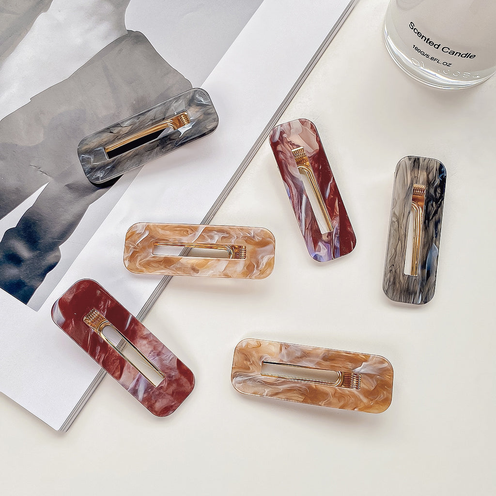 Marbled Acrylic Rectangle Snap Hair Clip