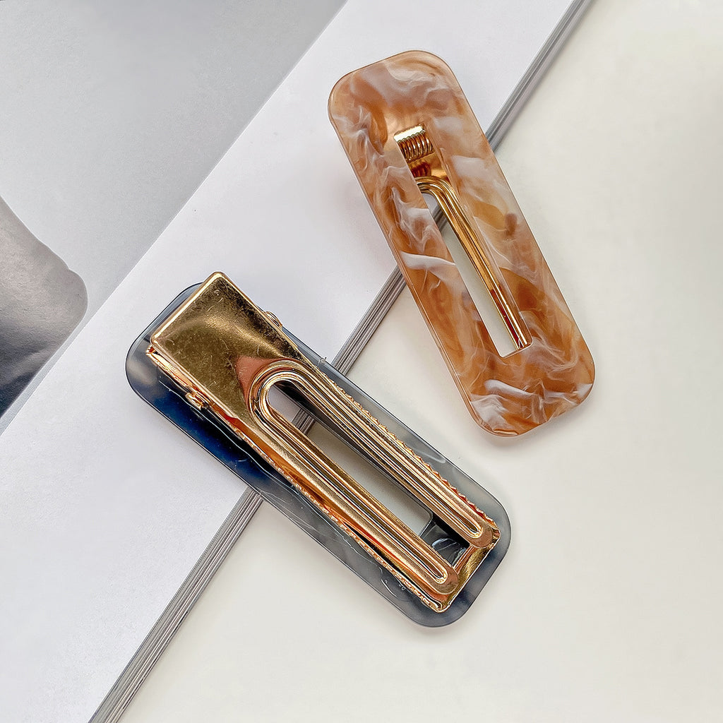 Marbled Acrylic Rectangle Snap Hair Clip - view 2