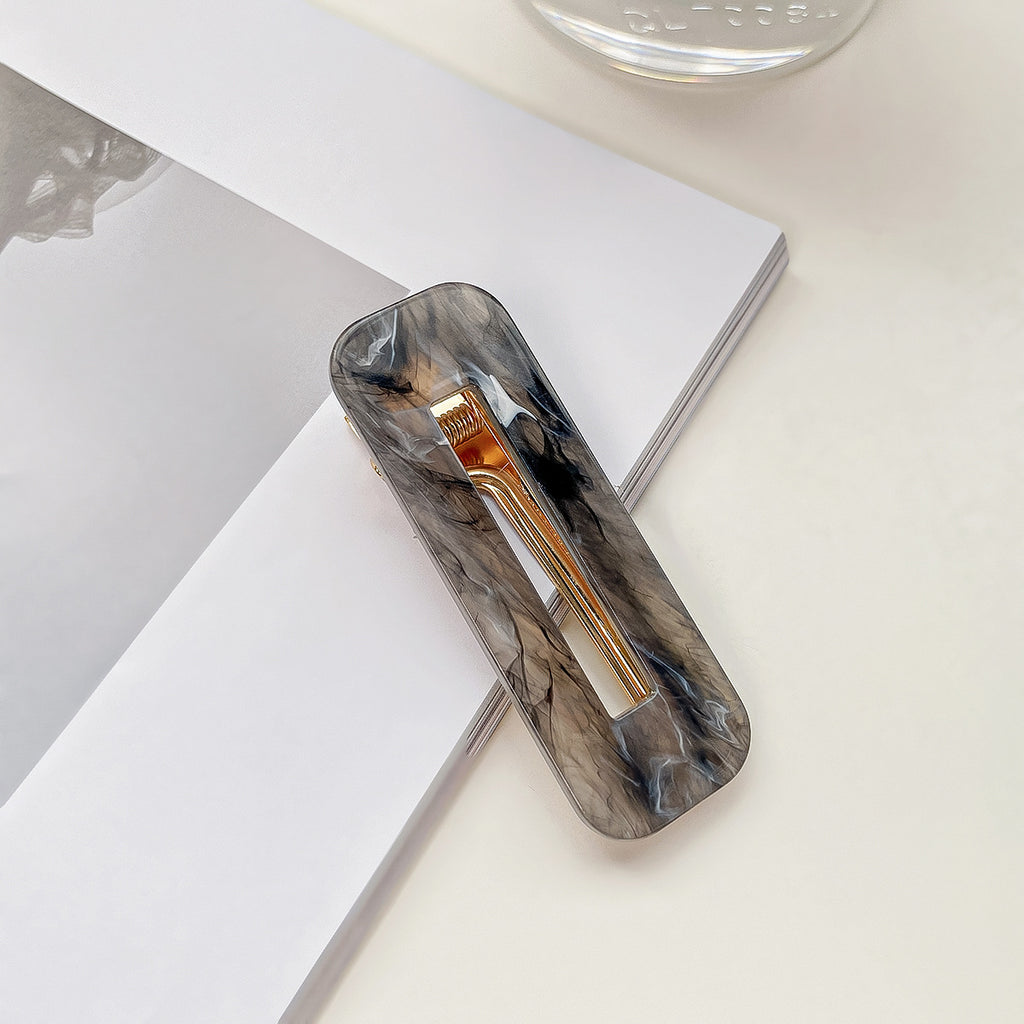 Marbled Acrylic Rectangle Snap Hair Clip - grey