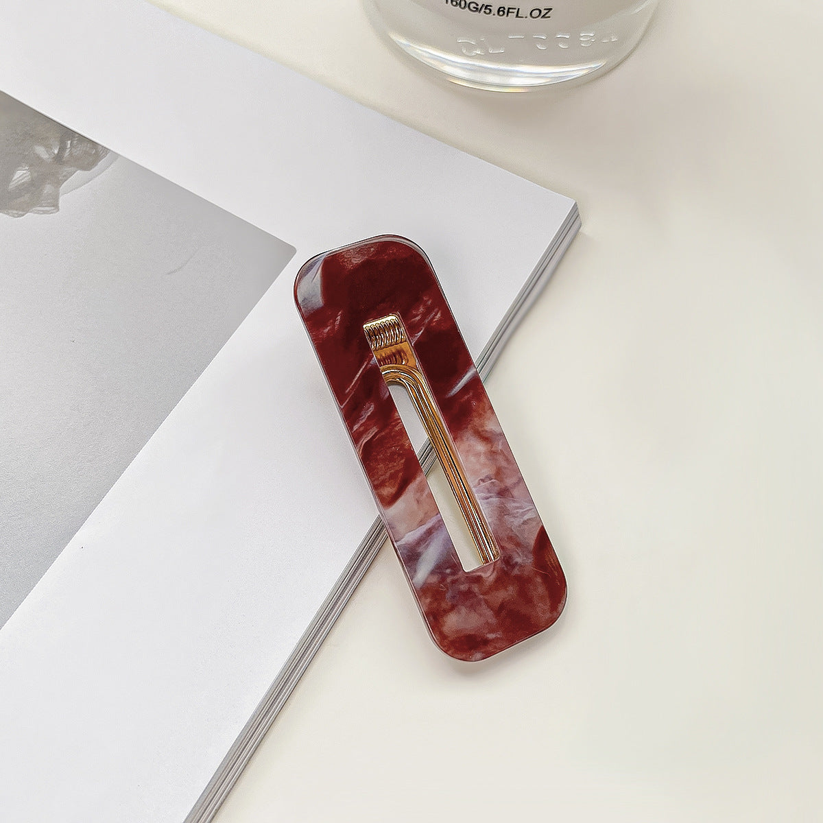 Marbled Acrylic Rectangle Snap Hair Clip - red