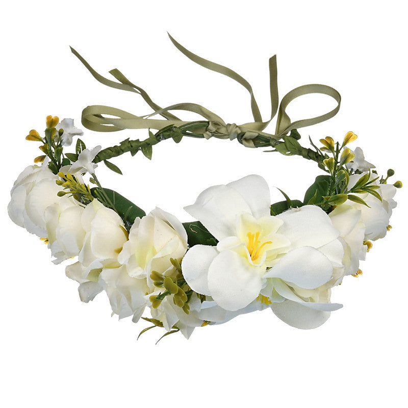 Floral Crown Ribbon Tie Headband - Beige