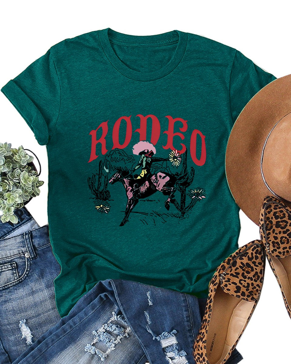 Bucking Bronco Rodeo Graphic Short Sleeve Tee - Dark-Green