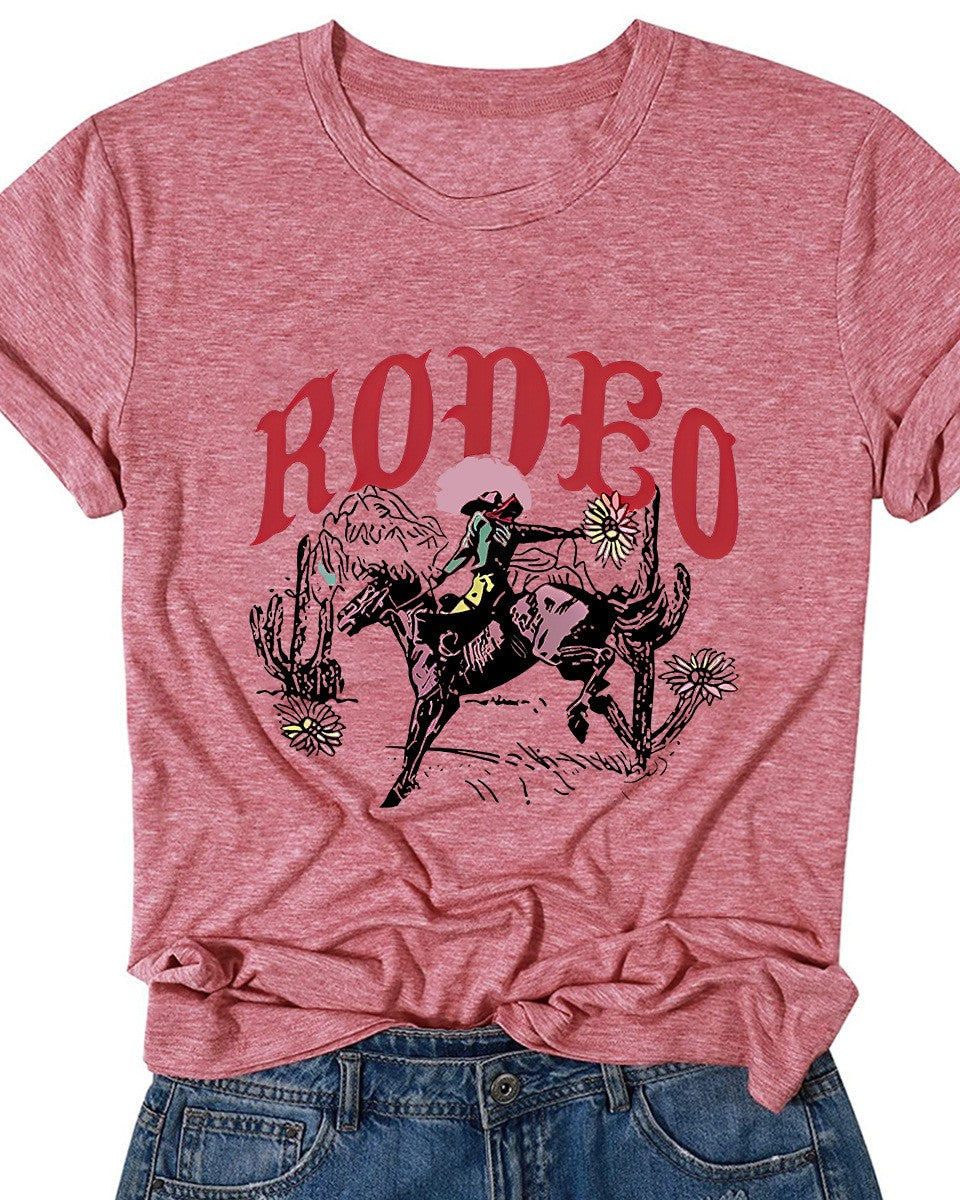 Bucking Bronco Rodeo Graphic Short Sleeve Tee - Pink