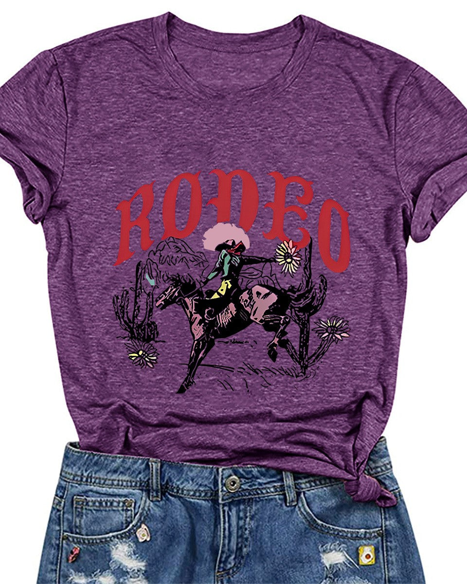 Bucking Bronco Rodeo Graphic Short Sleeve Tee - Purple