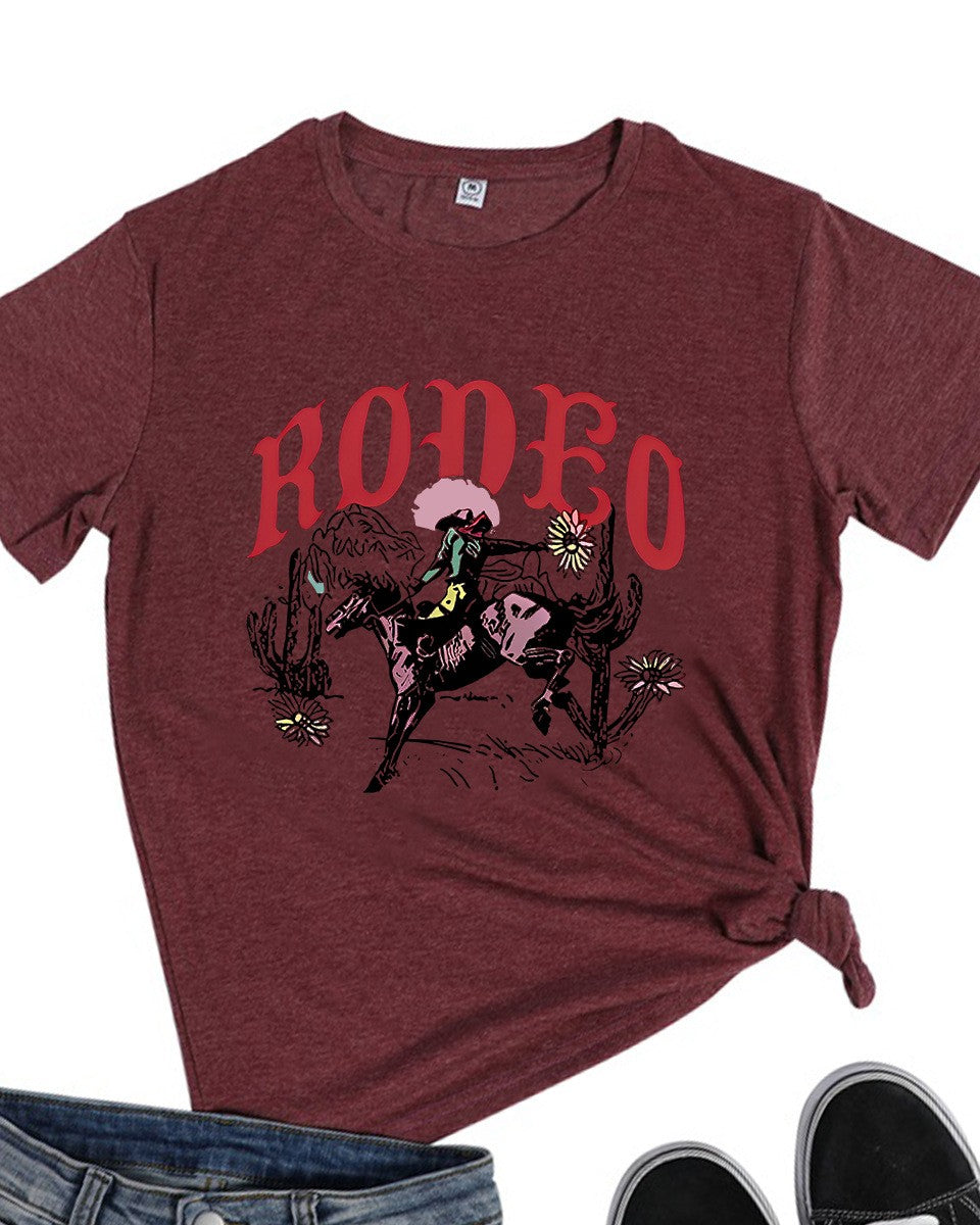 Bucking Bronco Rodeo Graphic Short Sleeve Tee - Wine-Red