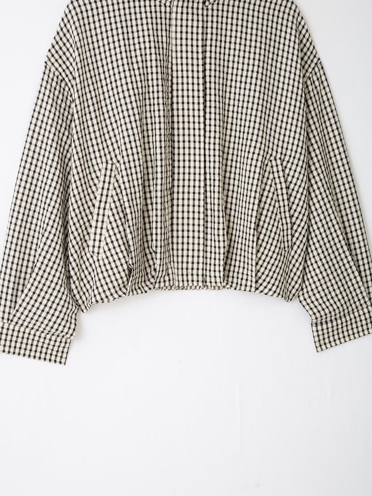 Gingham Check Zip Up Cocoon Jacket - Grey - 11