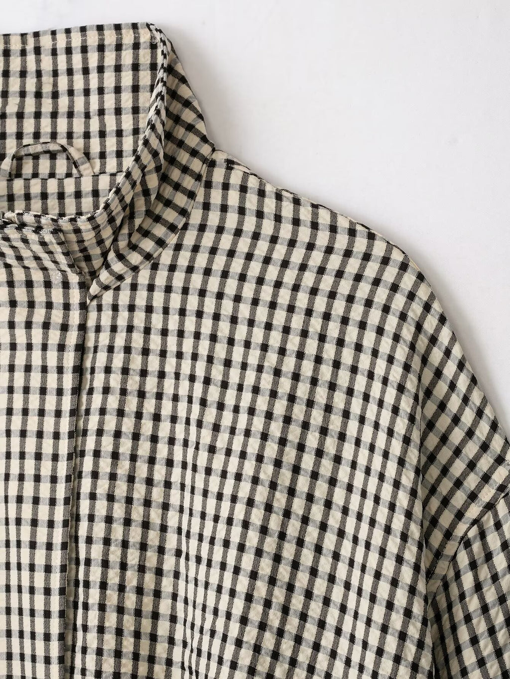 Gingham Check Zip Up Cocoon Jacket - Grey - 13