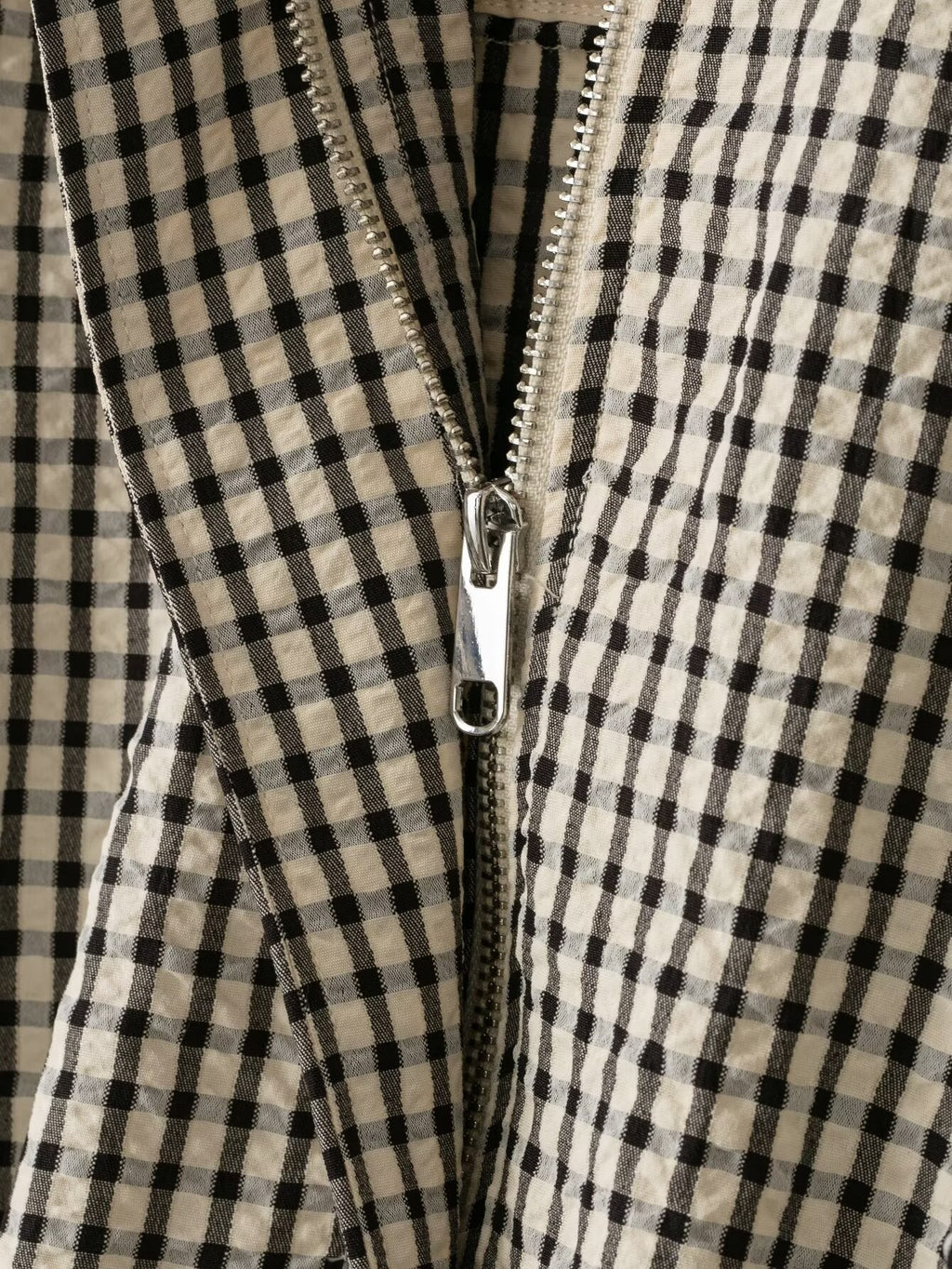 Gingham Check Zip Up Cocoon Jacket - Grey - 14