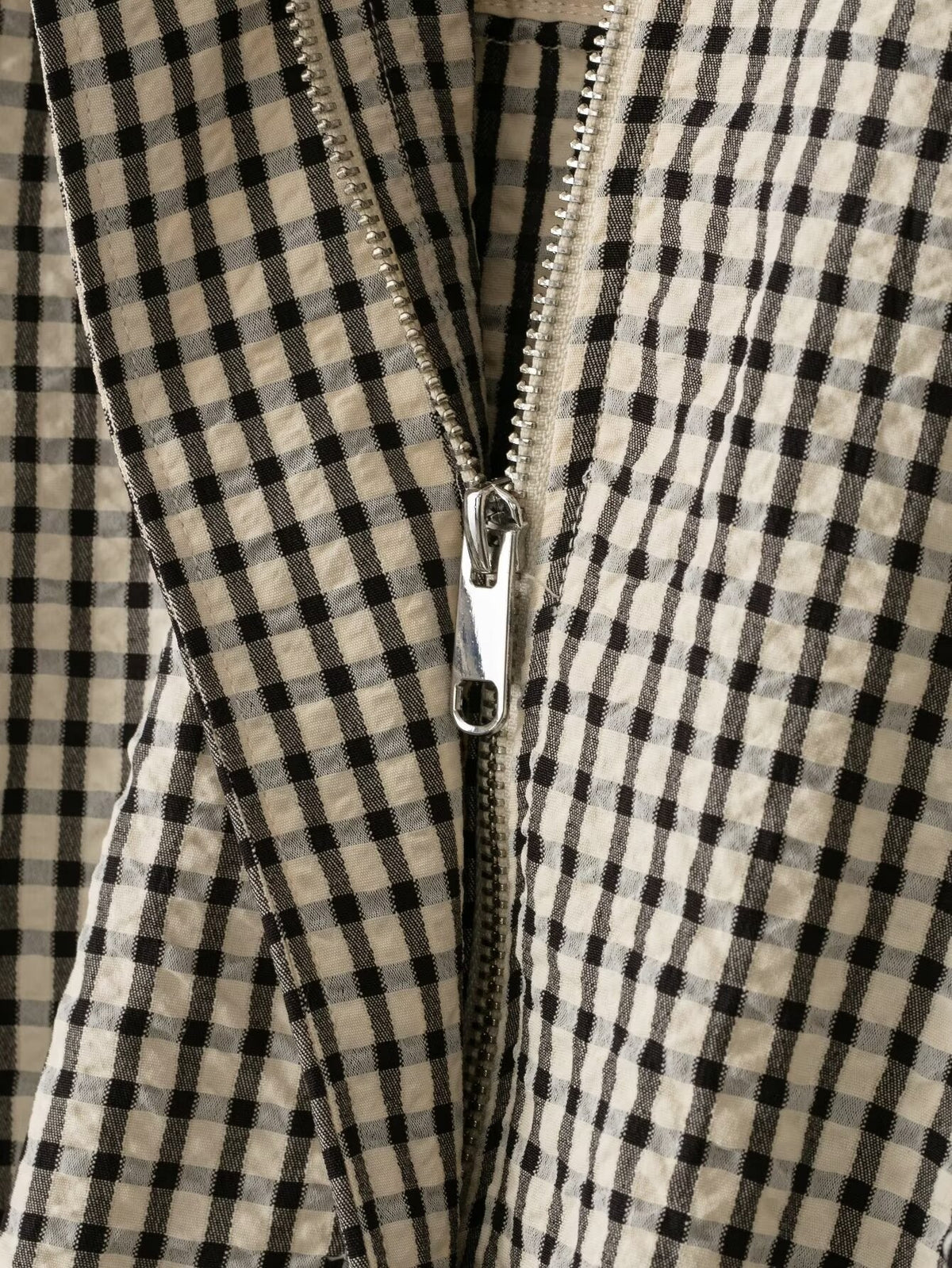 Gingham Check Zip Up Cocoon Jacket - Grey - 14
