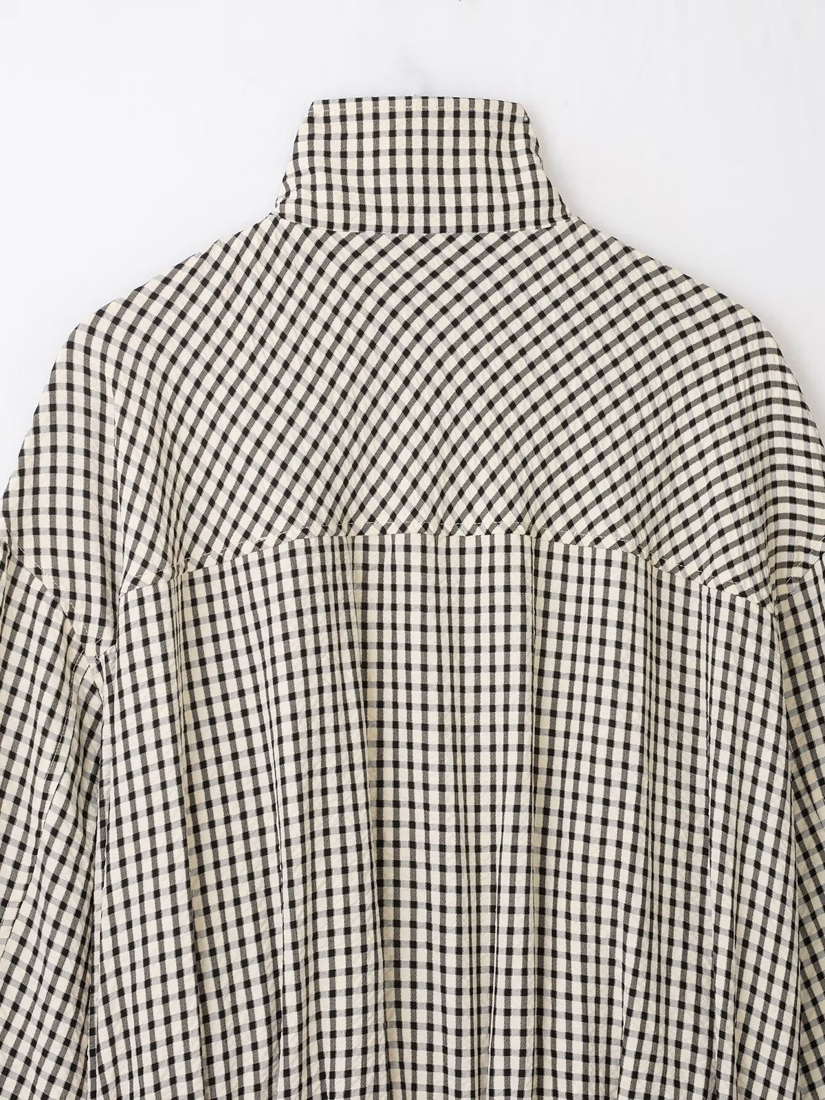 Gingham Check Zip Up Cocoon Jacket - Grey - 15